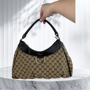 Gucci D ring Hobo   Beige and Black Shoulder Bag